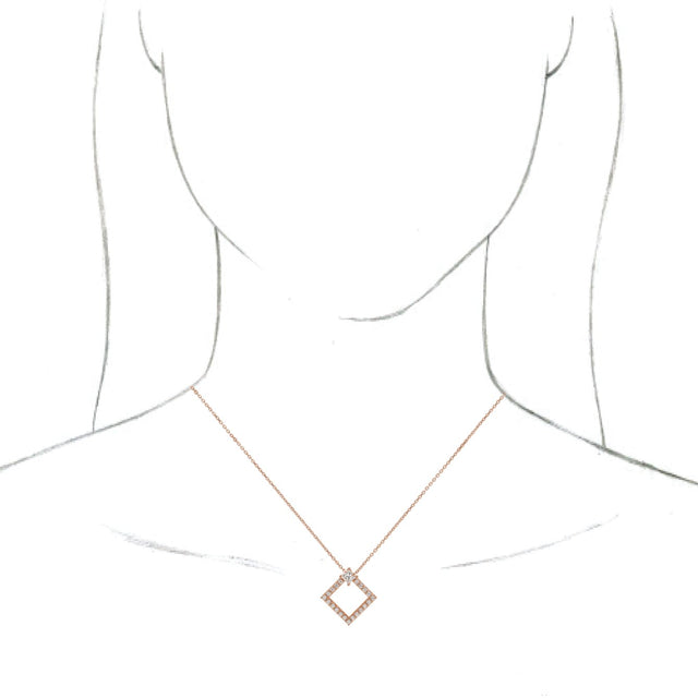 14K Gold Square Natural Diamond Accented Geometric Necklace or Pendant - Rose Gold - view 6