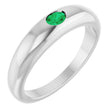 14K Gold Oval Natural Emerald Petite Dome Ring - White Gold