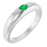14K Gold Oval Natural Emerald Petite Dome Ring - White Gold