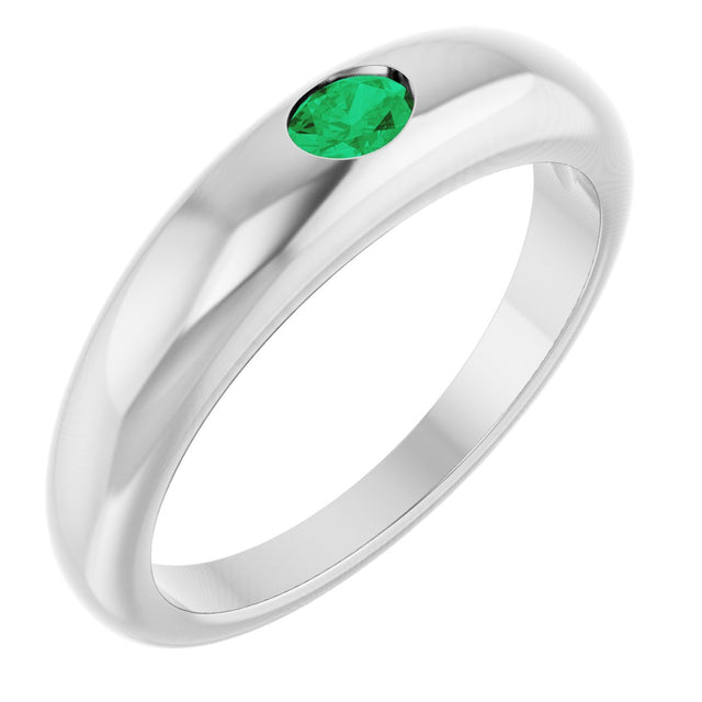 Platinum Oval Natural Emerald Petite Dome Ring