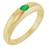 14K Gold Oval Natural Emerald Petite Dome Ring - Yellow Gold