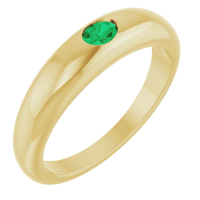 14K Gold Oval Natural Emerald Petite Dome Ring - Yellow Gold