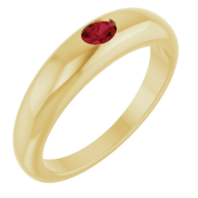 14K Gold Oval Natural Ruby Petite Dome Ring - Yellow Gold