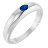 14K Gold Oval Natural Blue Sapphire Petite Dome Ring - White Gold