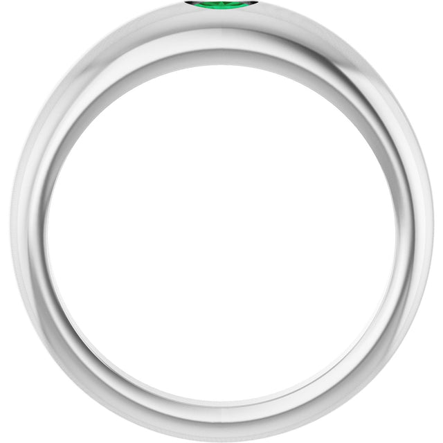 14K Gold Oval Natural Emerald Petite Dome Ring - White Gold - view 2