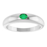 14K Gold Oval Natural Emerald Petite Dome Ring - White Gold - view 3