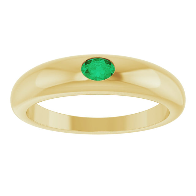 14K Gold Oval Natural Emerald Petite Dome Ring - Yellow Gold - view 3
