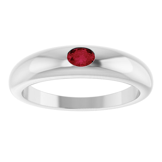 14K Gold Oval Natural Ruby Petite Dome Ring - White Gold - view 3