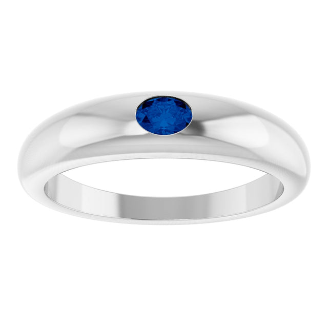 14K Gold Oval Natural Blue Sapphire Petite Dome Ring - White Gold - view 3