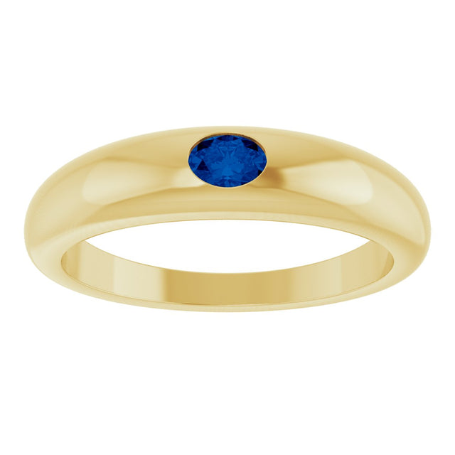 14K Gold Oval Natural Blue Sapphire Petite Dome Ring - Yellow Gold - view 3