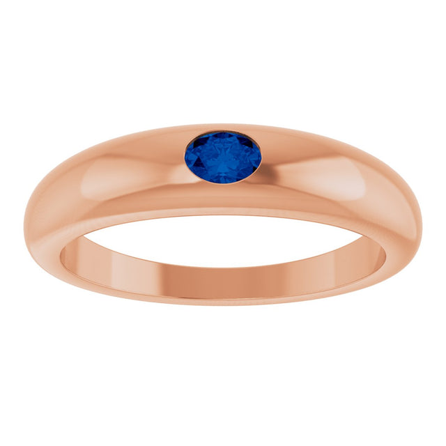 14K Gold Oval Natural Blue Sapphire Petite Dome Ring - Rose Gold - view 3