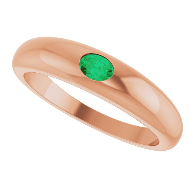 14K Gold Oval Natural Emerald Petite Dome Ring - Rose Gold - view 5