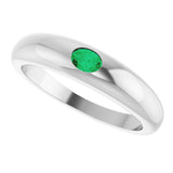 14K Gold Oval Natural Emerald Petite Dome Ring - White Gold - view 5