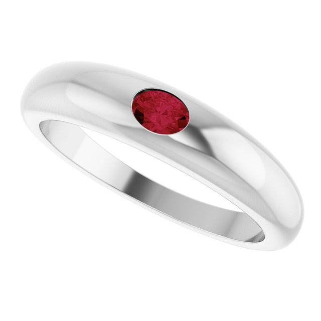 14K Gold Oval Natural Ruby Petite Dome Ring - White Gold - view 5