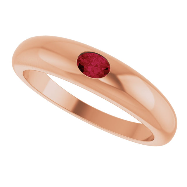 14K Gold Oval Natural Ruby Petite Dome Ring - Rose Gold - view 5