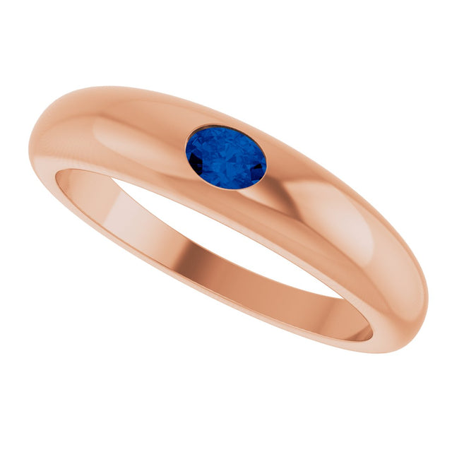 14K Gold Oval Natural Blue Sapphire Petite Dome Ring - Rose Gold - view 5
