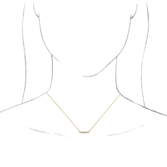 14K Gold Straight Baguette Natural Diamond Accented Bar Necklace – 1/4 CTW - Yellow Gold - view 6