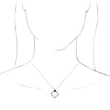 Platinum Square Natural Blue Sapphire Accented Geometric Necklace or Pendant - view 6