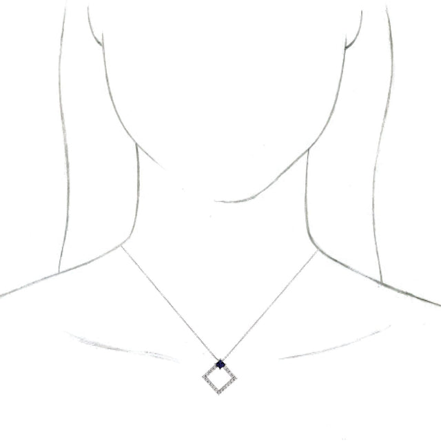 Platinum Square Natural Blue Sapphire Accented Geometric Necklace or Pendant - view 6