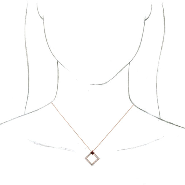 14K Gold Square Natural Mozambique Garnet Accented Geometric Necklace or Pendant - Rose Gold - view 4