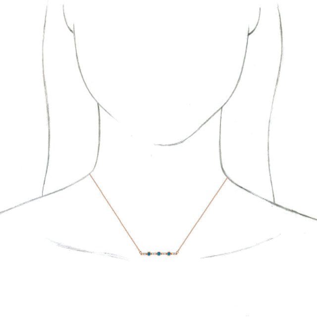14K Gold Round Natural Turquoise & Natural Diamond Accented Cabochon Bar Necklace – up to 1/10 CTW - Rose Gold - view 3