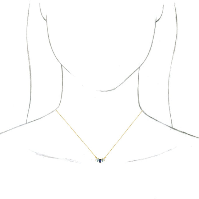 14K Gold Pear Natural Diamond Curved Bar Necklace - Yellow Gold - view 3