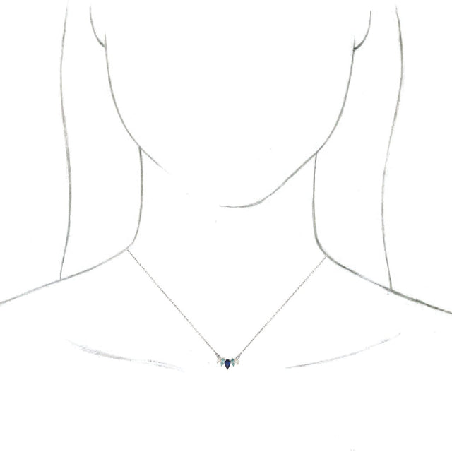 14K Gold Pear Natural Diamond Curved Bar Necklace - White Gold - view 3
