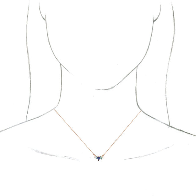 14K Gold Pear Natural Diamond Curved Bar Necklace - Rose Gold - view 3