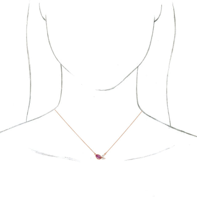 14K Gold Pear Natural Pink Sapphire & Natural Diamond Multi-Shape Necklace - Rose Gold - view 3