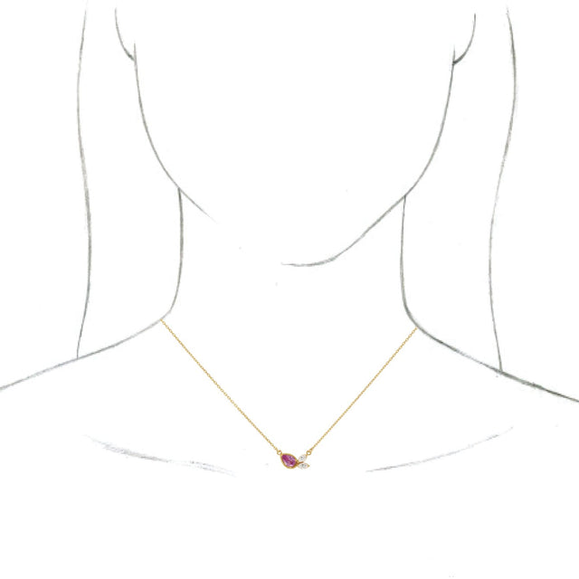 14K Gold Pear Natural Pink Sapphire & Natural Diamond Multi-Shape Necklace - Yellow Gold - view 3
