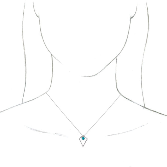 14K Gold Round Natural Turquoise Cabochon Pyramid Necklace or Pendant - White Gold - view 3
