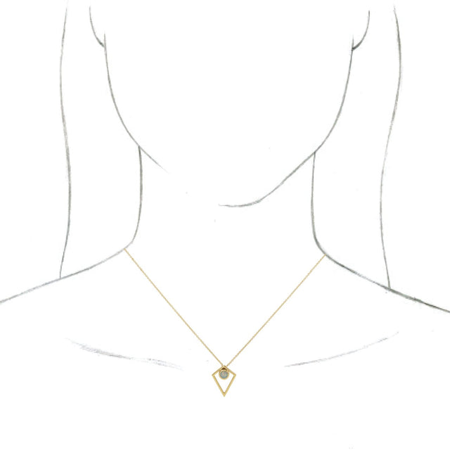 14K Gold Round Natural White Opal Cabochon Pyramid Necklace or Pendant - Yellow Gold - view 3