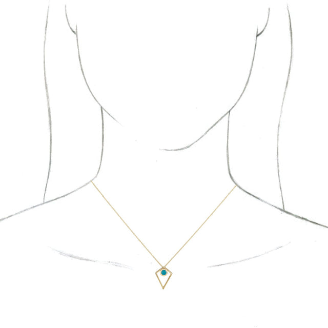 14K Gold Round Natural Turquoise Cabochon Pyramid Necklace or Pendant - Yellow Gold - view 3