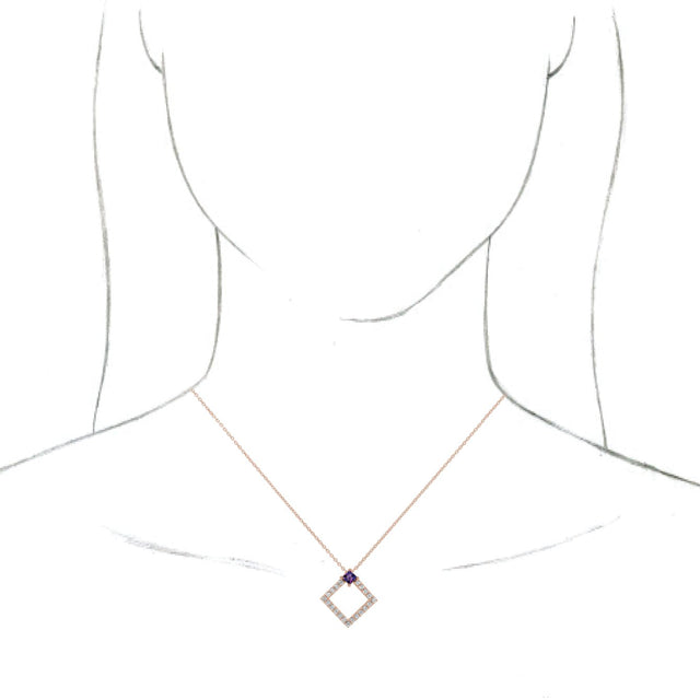 14K Gold Square Natural Amethyst Accented Geometric Necklace or Pendant - Rose Gold - view 6