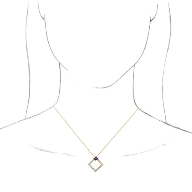14K Gold Square Natural Amethyst Accented Geometric Necklace or Pendant - Yellow Gold - view 6