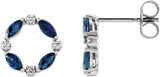 14K Gold Marquise Natural Blue Sapphire & Natural Diamond Accented Circle Earrings – 4x2mm - White Gold