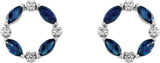 14K Gold Marquise Natural Blue Sapphire & Natural Diamond Accented Circle Earrings – 4x2mm - White Gold - view 2