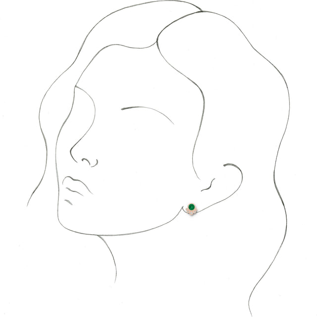 14K Gold Round Natural Emerald Accented Bezel-Set Earrings - Rose Gold - view 8