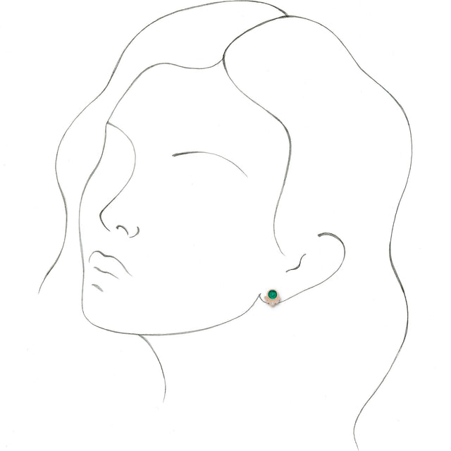 14K Gold Round Lab-Grown Emerald Accented Bezel-Set Earrings - Rose Gold - view 8
