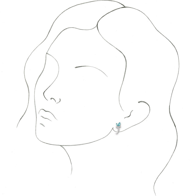 14K Gold Marquise Natural Blue Zircon Floral J-Hoop Earrings - White Gold - view 3
