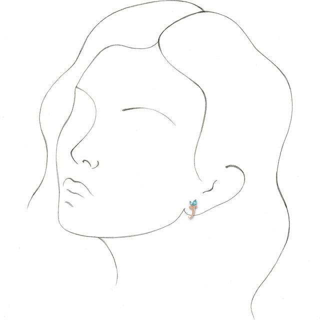 14K Gold Marquise Natural Blue Zircon Floral J-Hoop Earrings - Rose Gold - view 3