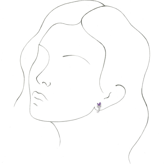14K Gold Marquise Natural Amethyst Floral J-Hoop Earrings - White Gold - view 3