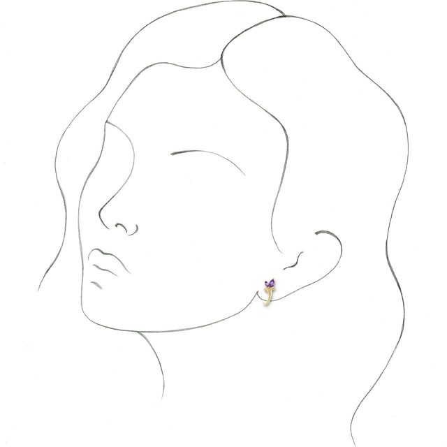 14K Gold Marquise Natural Amethyst Floral J-Hoop Earrings - Yellow Gold - view 3