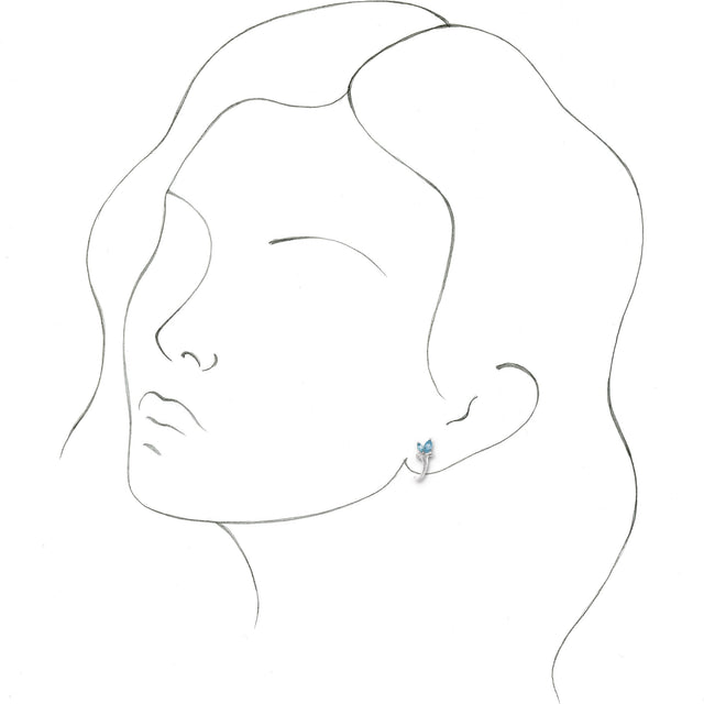 14K Gold Marquise Natural Aquamarine Floral J-Hoop Earrings - White Gold - view 3