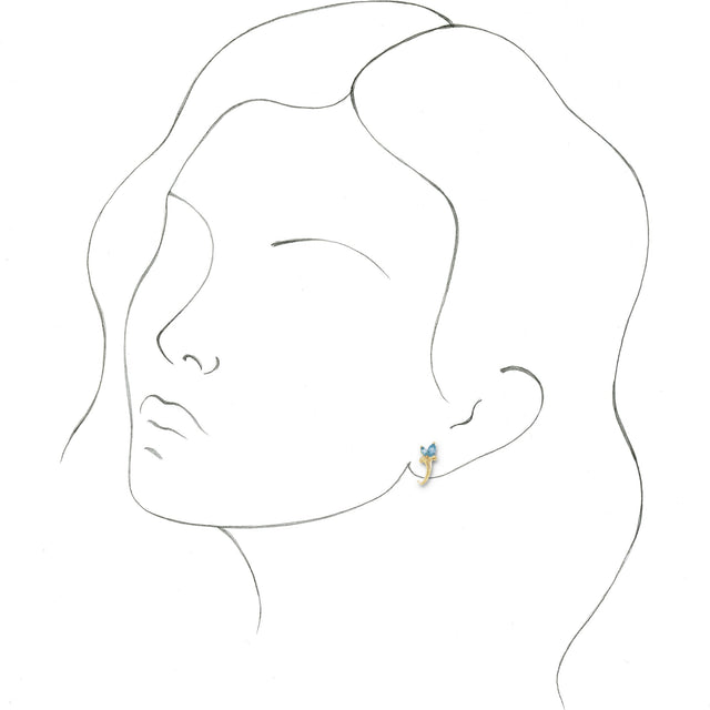 14K Gold Marquise Natural Aquamarine Floral J-Hoop Earrings - Yellow Gold - view 3
