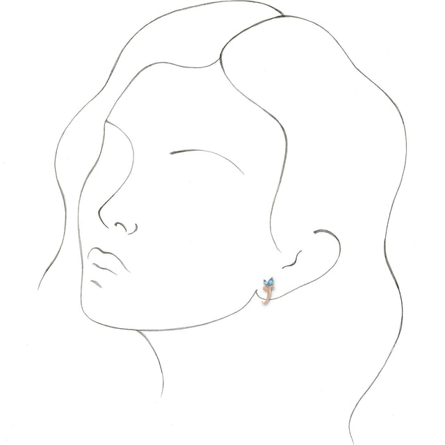 14K Gold Marquise Natural Aquamarine Floral J-Hoop Earrings - Rose Gold - view 3