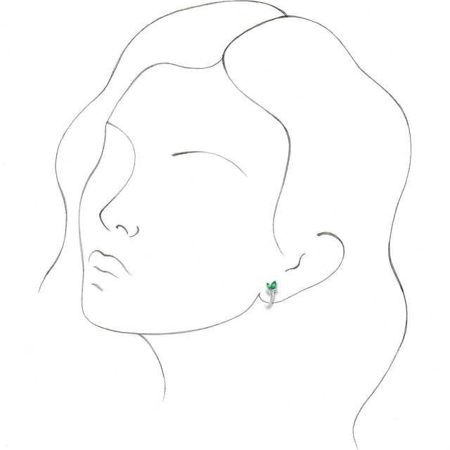 14K Gold Marquise Natural Emerald Floral J-Hoop Earrings - White Gold - view 3