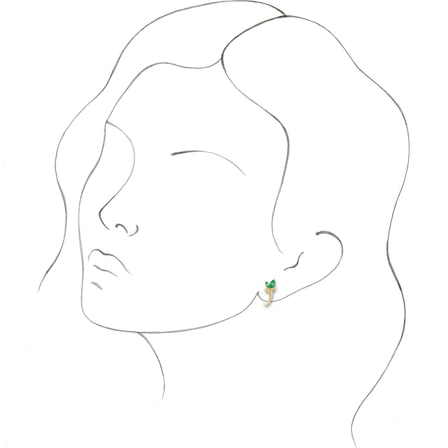 14K Gold Marquise Natural Emerald Floral J-Hoop Earrings - Yellow Gold - view 3