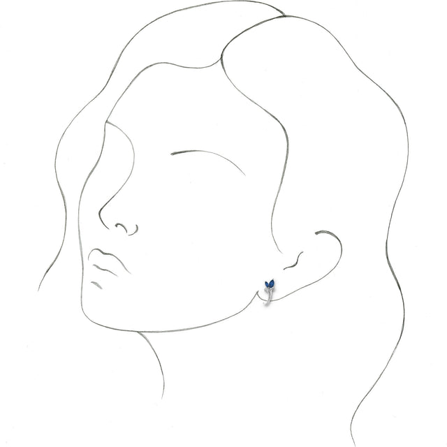 14K Gold Marquise Natural Blue Sapphire Floral J-Hoop Earrings - White Gold - view 2