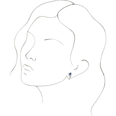 Platinum Marquise Natural Blue Sapphire Floral J-Hoop Earrings - view 2